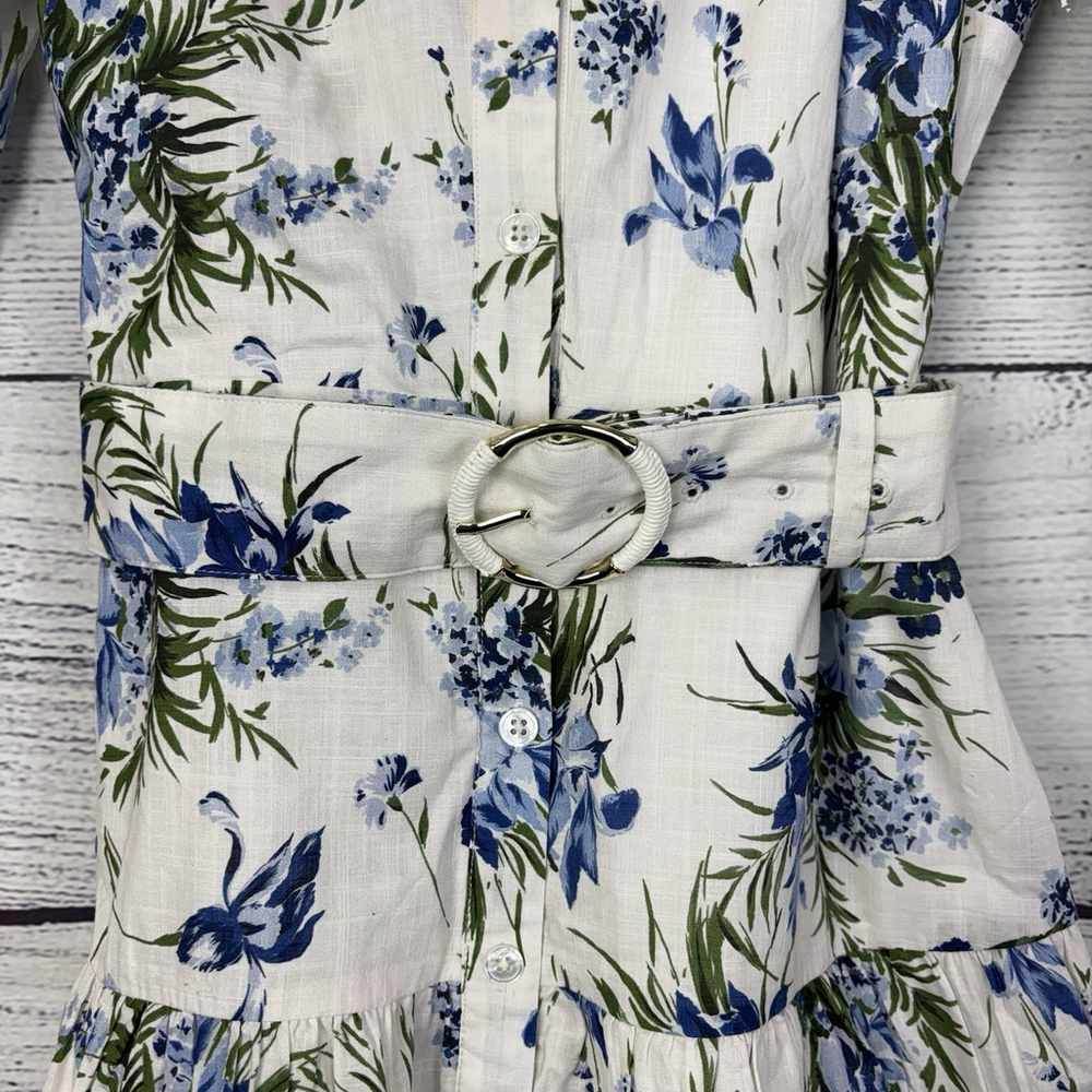 Veronica Beard Dewey Floral Cotton Gauze Dress v-Neck Belted tiered Mini Size 8 - Picture 5 of 8